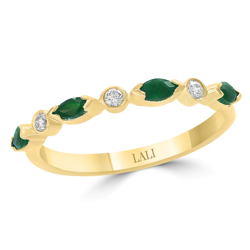Lali 14 karat yellow gold diamond and emerald ring