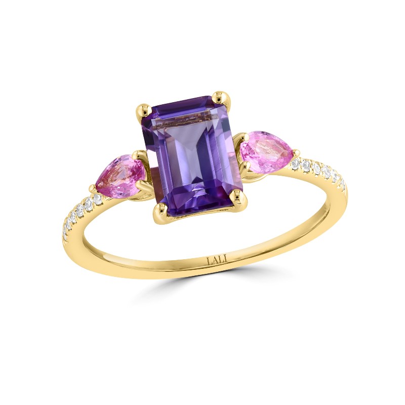 Amethyst  Pink Sapphire  And Diamond Ring