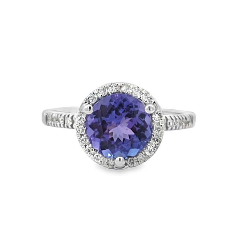 Round Tanzanite And Diamond Halo Ring