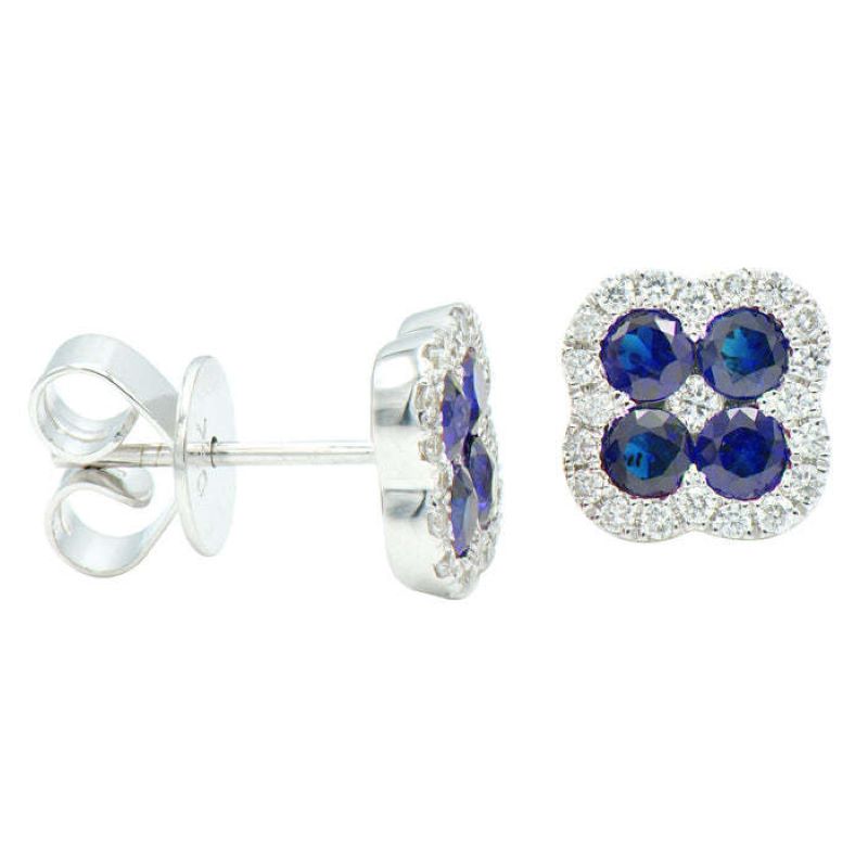 Blue Sapphire And Diamond Clover Earrings