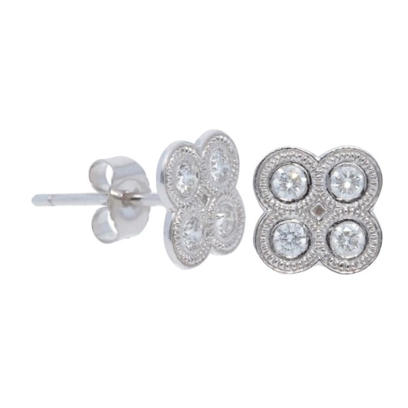 4 Milgrain Bezel Diamond Stud Earrings