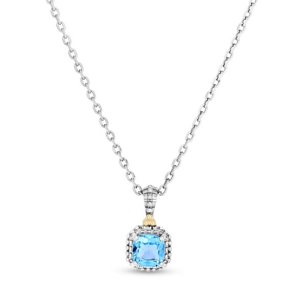 18K Gold & Silver Blue Topaz Drop Popcorn Pendant