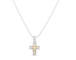 18K Gold & Silver Popcorn Cross Pendant