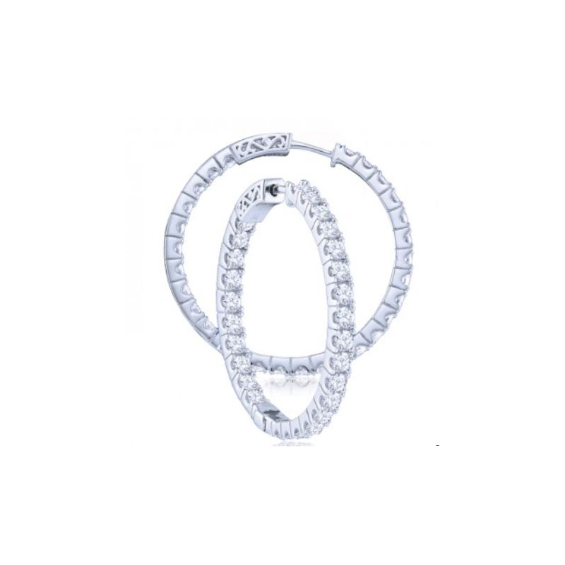 14 karat white gold inside/outside diamond hinged hoop earrings