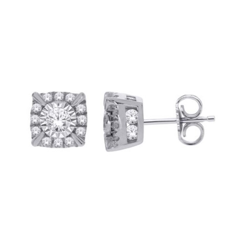 10 Karat White Gold Diamond Cluster Earrings