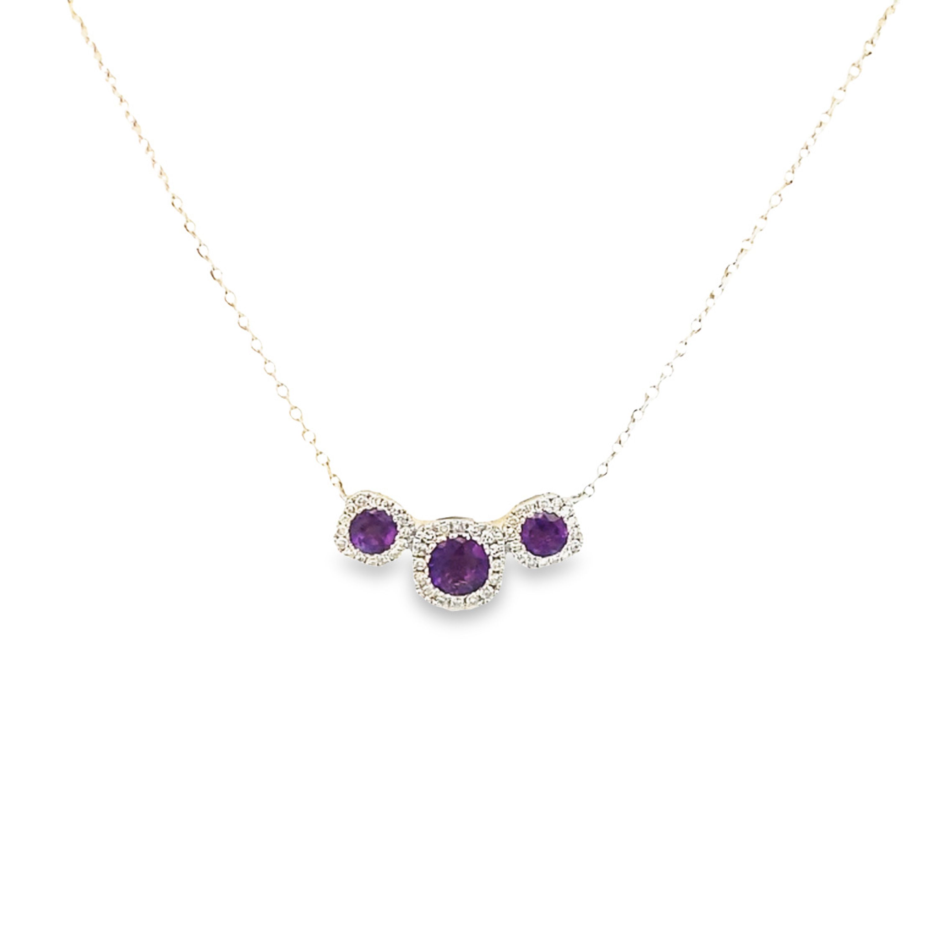 14 Karat White Gold Amethyst And Diamond Necklace Measuring 18 Inches