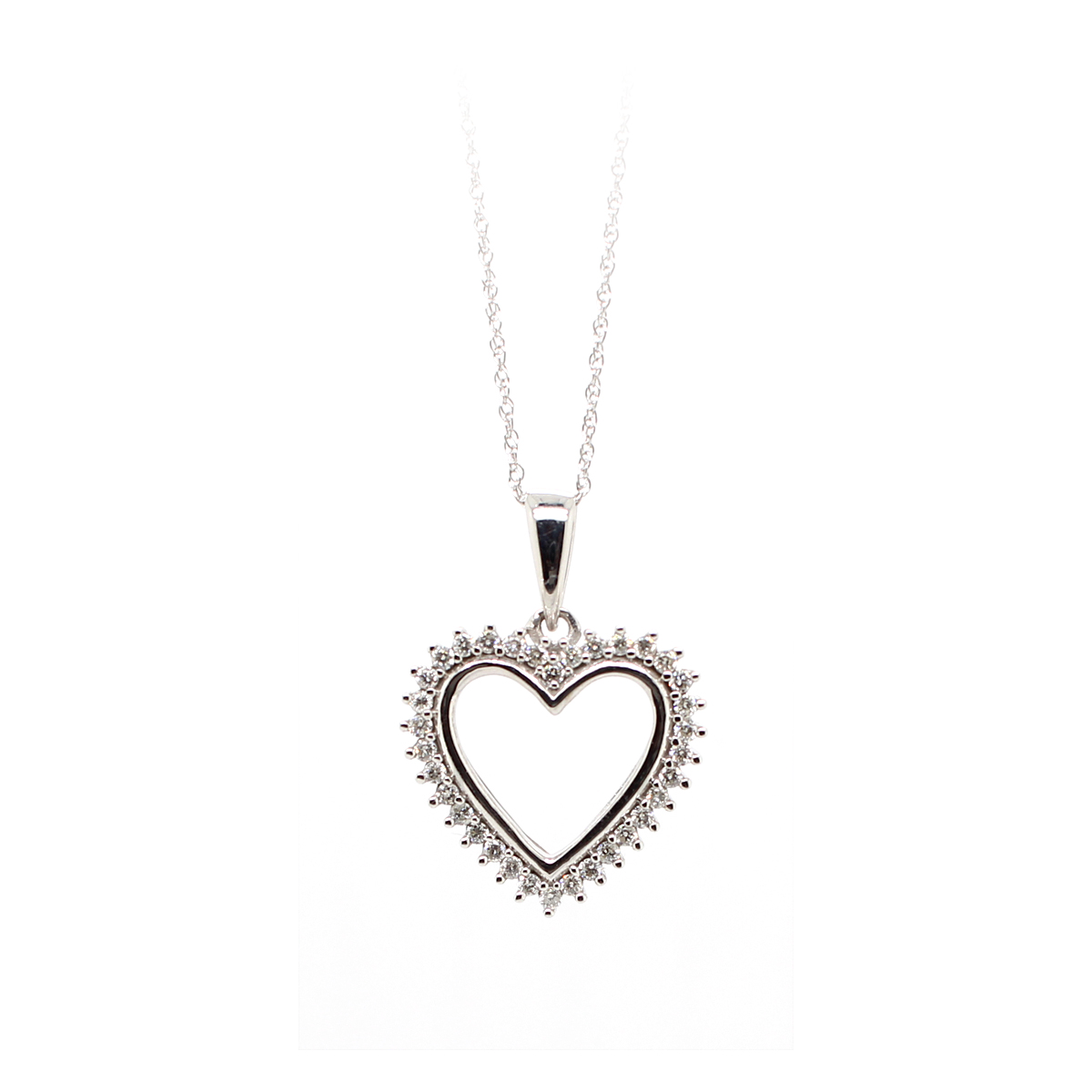 10 Karat White Gold Diamond Heart Necklace