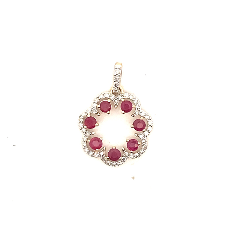 10 Karat Yellow Gold Ruby And Diamond Pendant Necklace