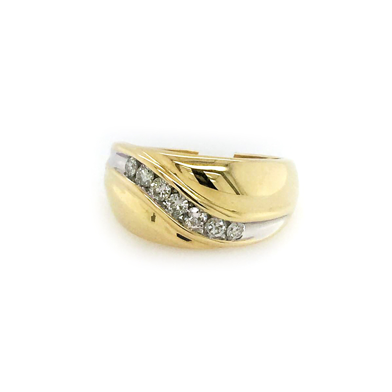 Gentleman's 10 Karat Yellow and White Gold Diamond Ring