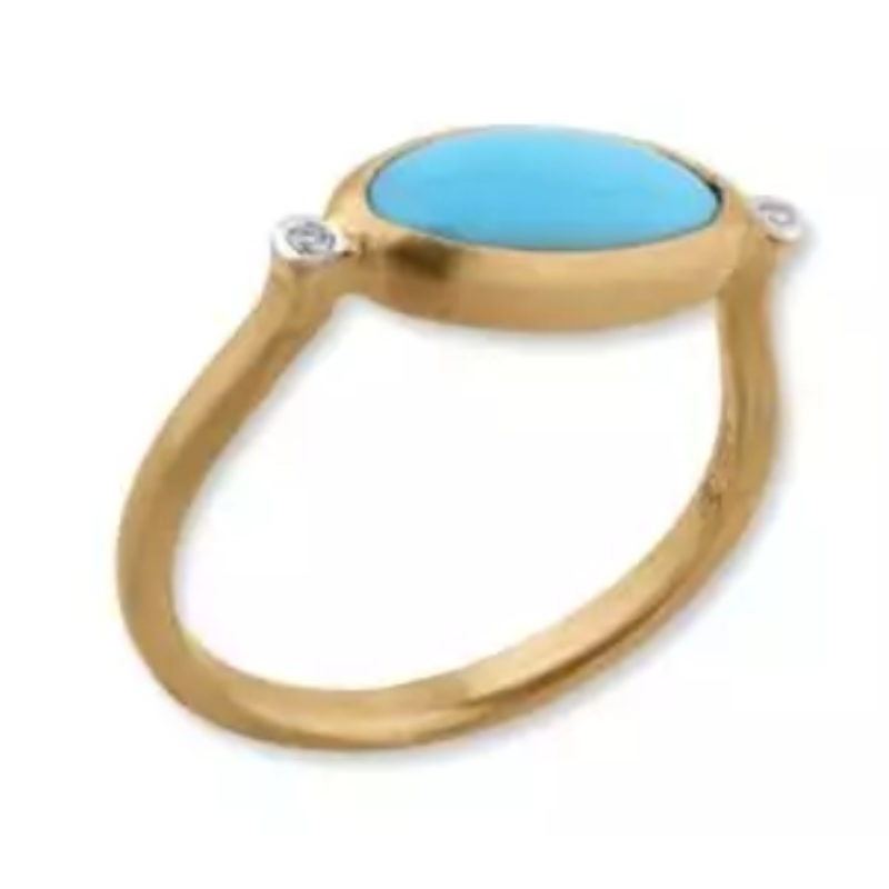 Lika Behar 22K Gold “Sloane Sweet” Oval Cabochon Sleeping Beauty Turquoise  Diamonds Set In 18K White Gold