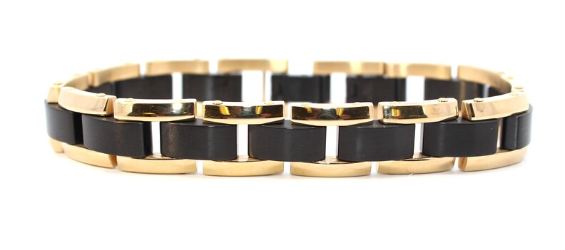 Italgem Brushed Black Stainless Steel Bracelet With Gold Plated Edges