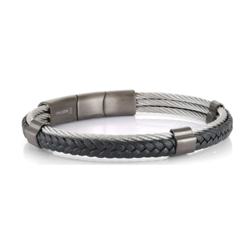 Italgem Leather and Cable Bracelet Italgem Leather and Cable Bracelet
