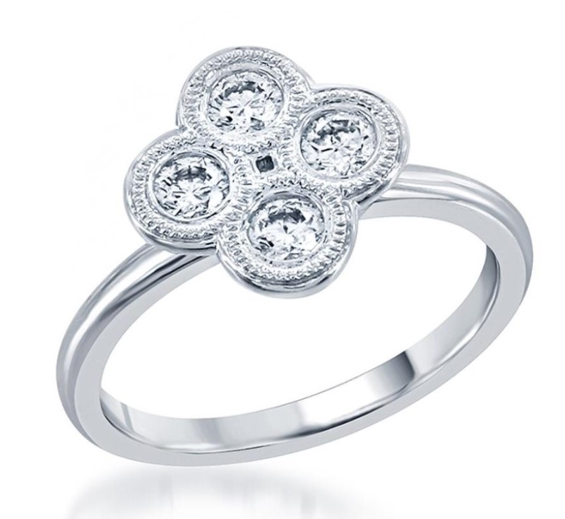 4 Diamond Milgrain Bezel Cluster Ring