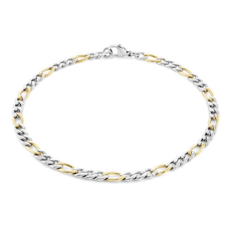 Italgem Stainless Steel 3-Links Gold Plated 4.5mm Figaro Link Chain Measuring 24 Inches.