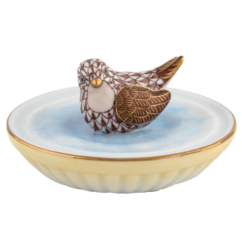 Herend Chocolate Bird In Bird Bath