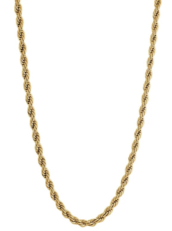 Italgem Gold Tone Stainless Steel 5mm Rope Chain Measuring 24 Inches.