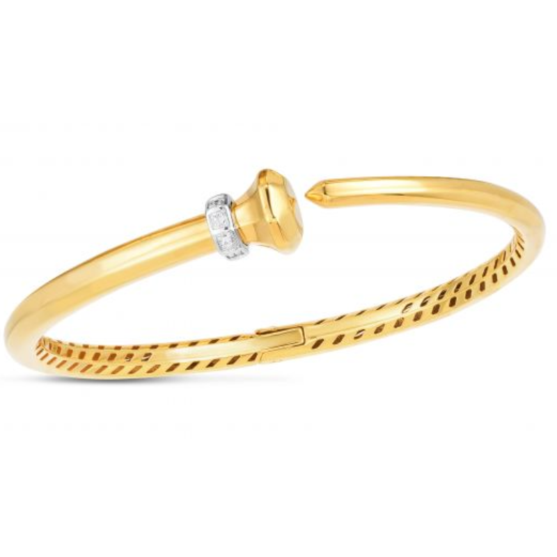 14 Karat Yellow  Gold Diamond Hardware Hinged Bangle   1.3 mm .05 carat