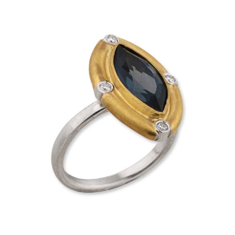 Lika Behar London Blue Topaz And Diamond Thames Ring In 24K Gold And Sterling Silver