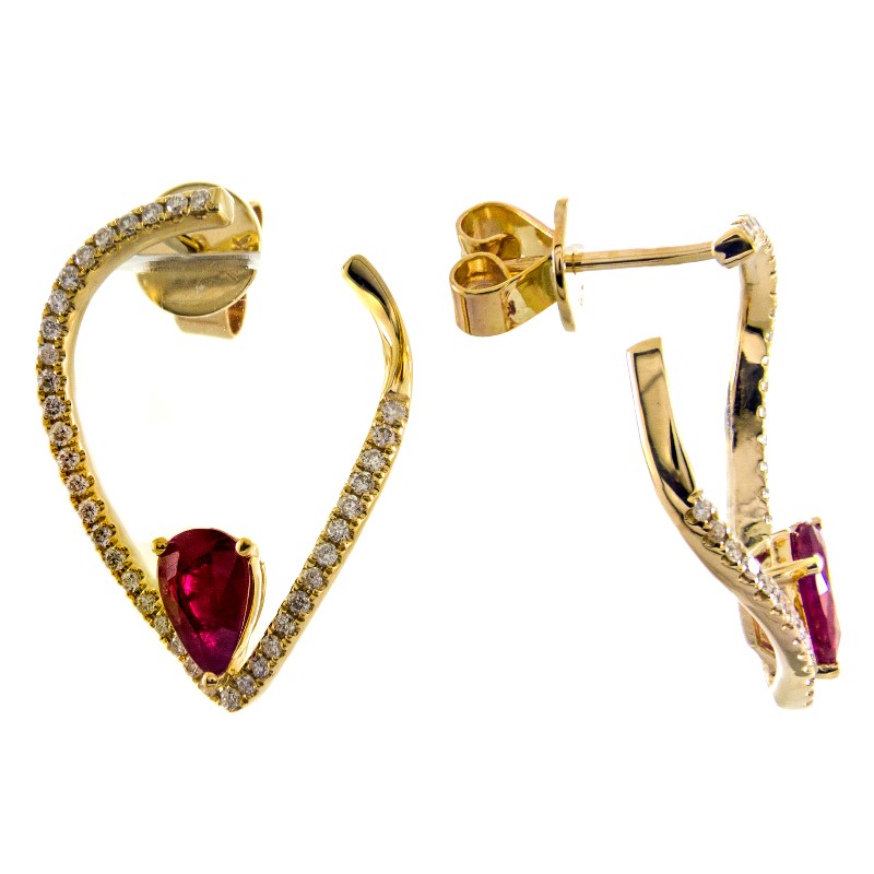 10 Karat Yellow Gold Ruby And Diamond Earrings