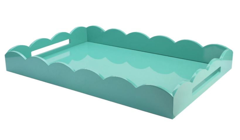 Turquoise scalloped tray 26 x 17