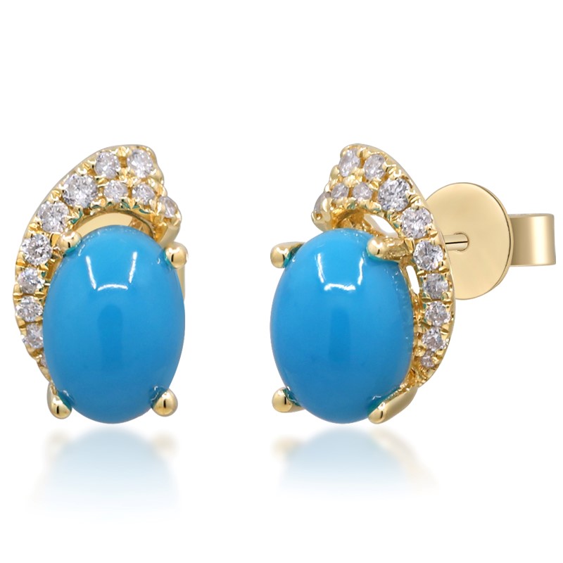 10 Karat Yellow Gold Turquoise And Diamond Earrings