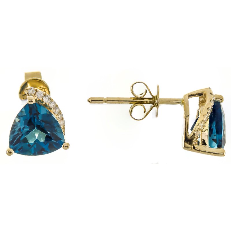 10 Karat Yellow Gold London Blue Topaz And Diamond Earrings