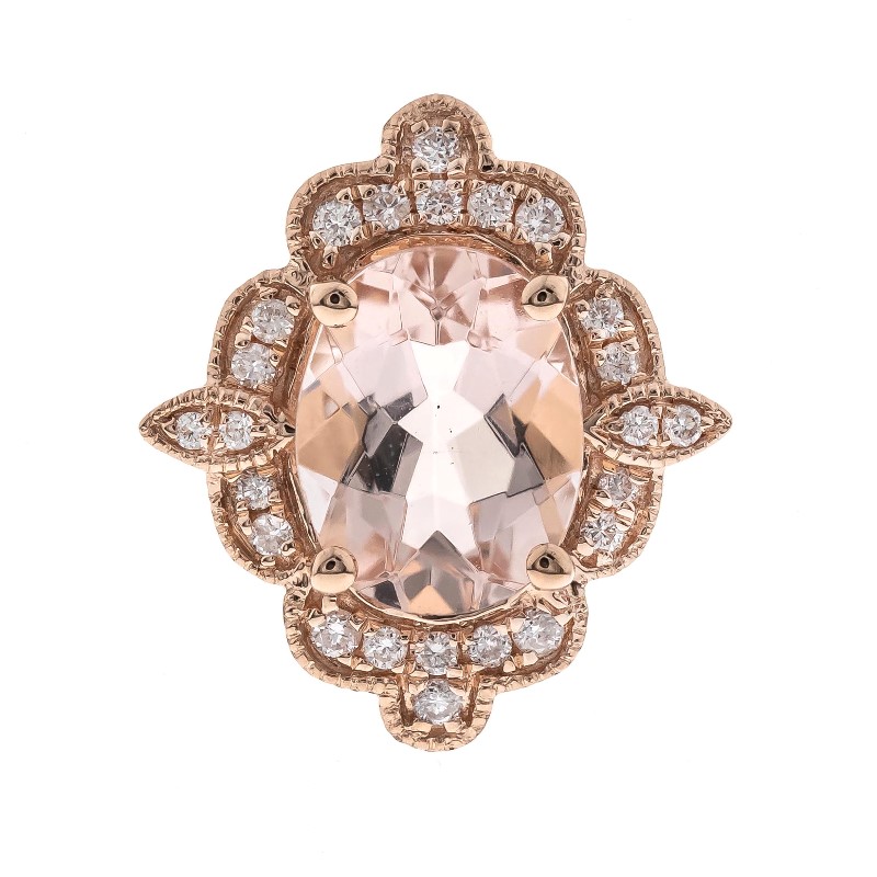 10 Karat Rose Gold Morganite And Diamond Pendant Necklace