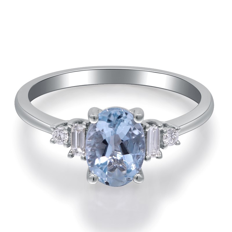 10 Karat White Gold Aquamarine And Diamond Ring 10 Karat White Gold Aquamarine And Diamond Ring