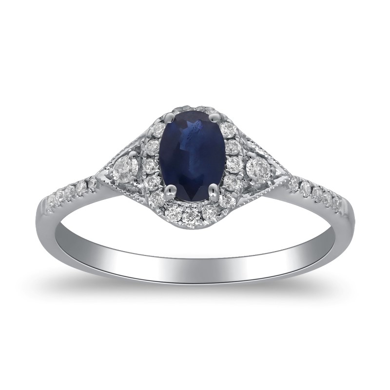 10 Karat White Gold Blue Sapphire And Diamond Ring 10 Karat White Gold Blue Sapphire And Diamond Ring