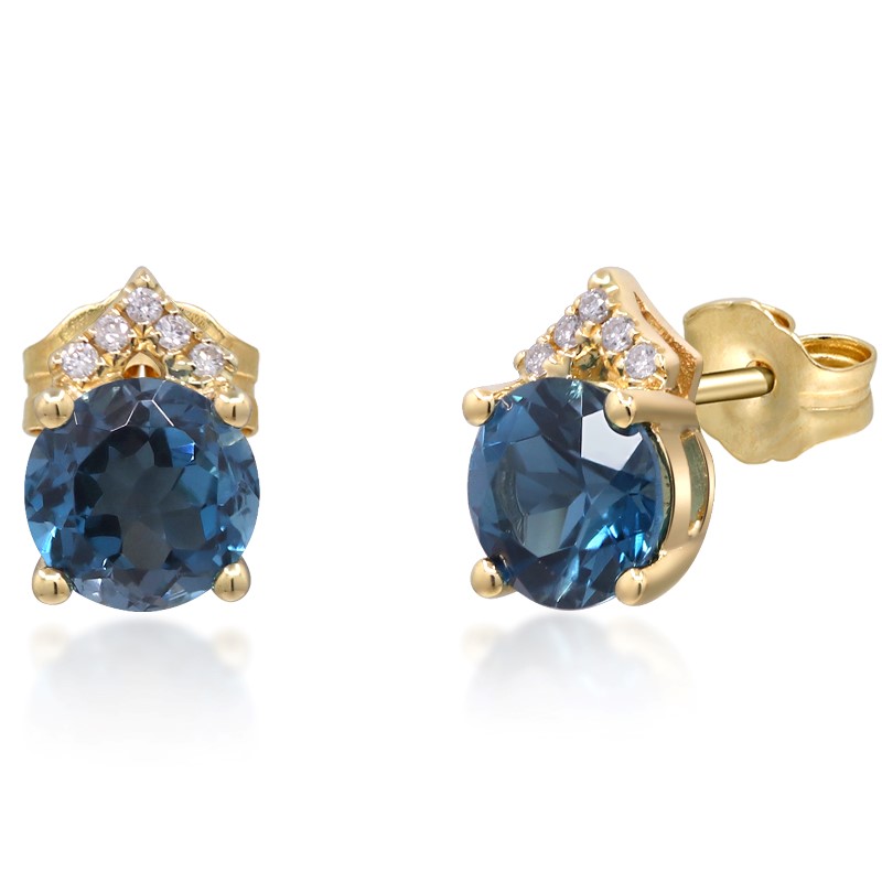 10 Karat Yellow Gold London Blue Topaz And Diamond Earrings