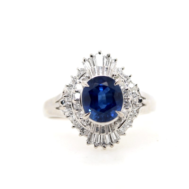 Estate Platinum Oval Blue Sapphire And Diamond Ring