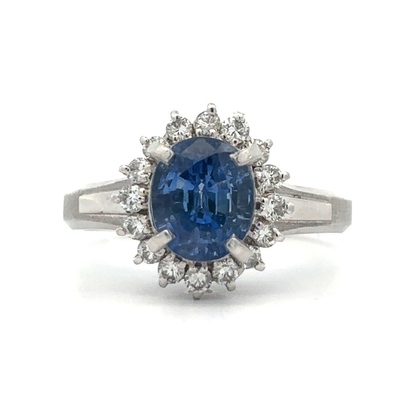Estate Platinum Blue Sapphire And Diamond Ring