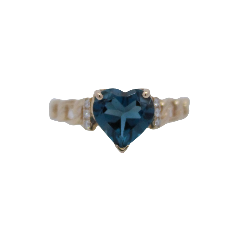 Heart Shaped London Blue Topaz And Diamond Ring