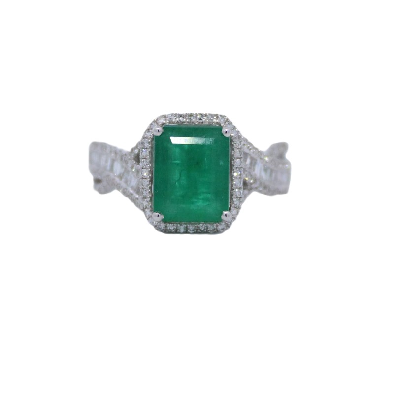 Effy 14 karat white gold diamond and emerald ring
