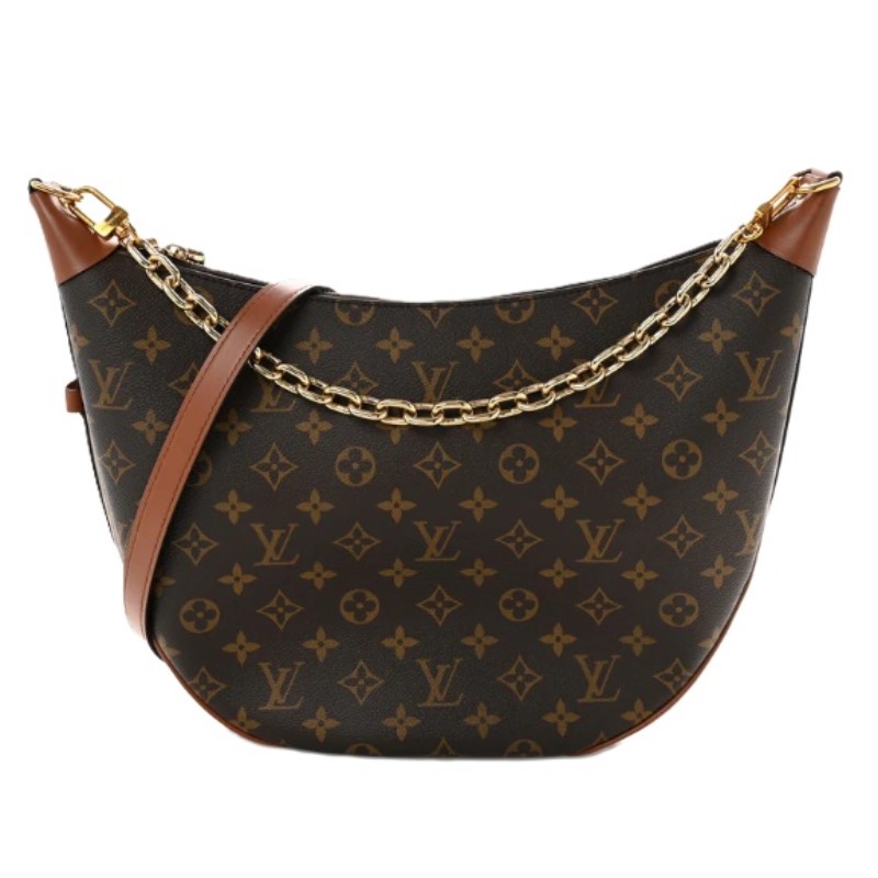 FINAL SALE Louis Vuitton LV Monogram Loop Hobo        LV Monogram & Monogram Reverse coated canvas  Brass hardware      Leather trim  Chain-link handle & Single Adjustable Shoulder strap    Leather & Chain-Link Accents  Canvas lining  Single interor pocke