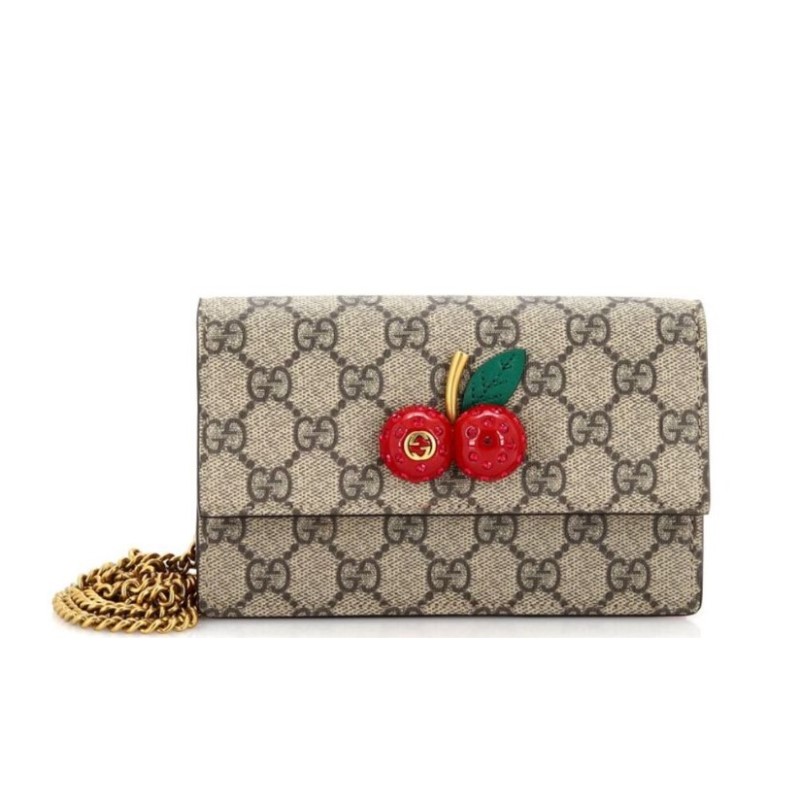 Gucci GG Supreme Monogram Mini Cherry Wallet on Chain