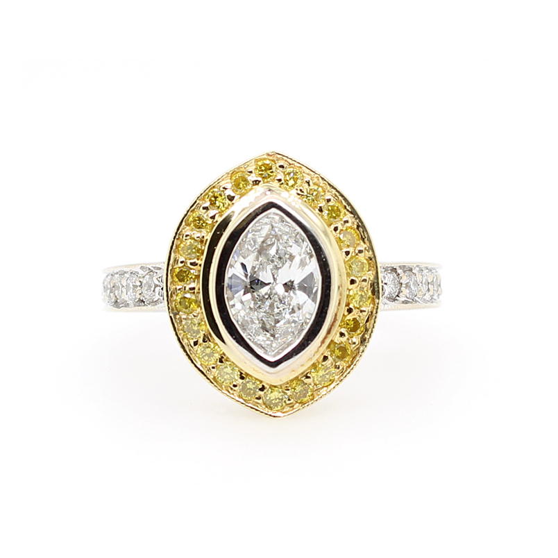 GIA Certified White and Yellow Diamond Ring