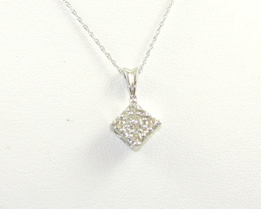 Square Pave Diamond Pendant Necklace