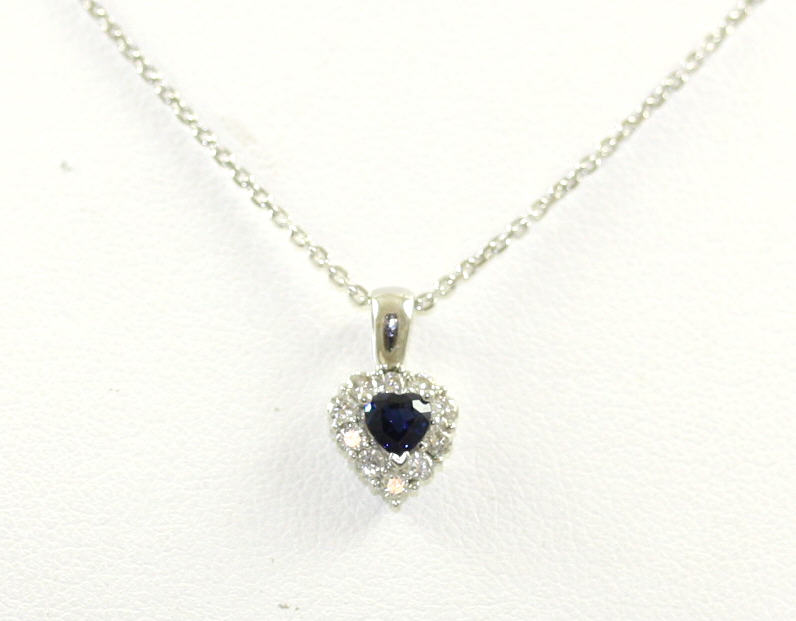 Blue Sapphire and Diamond Heart Pendant Necklace