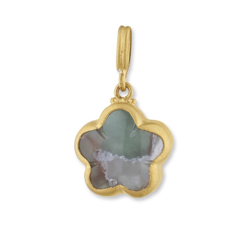 Lika Behar 24K Gold “My World” One Of A Kind Cabochon Aquaprase Flower Pendant  Double Bail  12.70 Mm