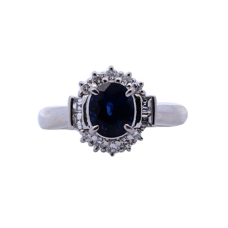 Estate Platinum Blue Sapphire And Diamond Ring