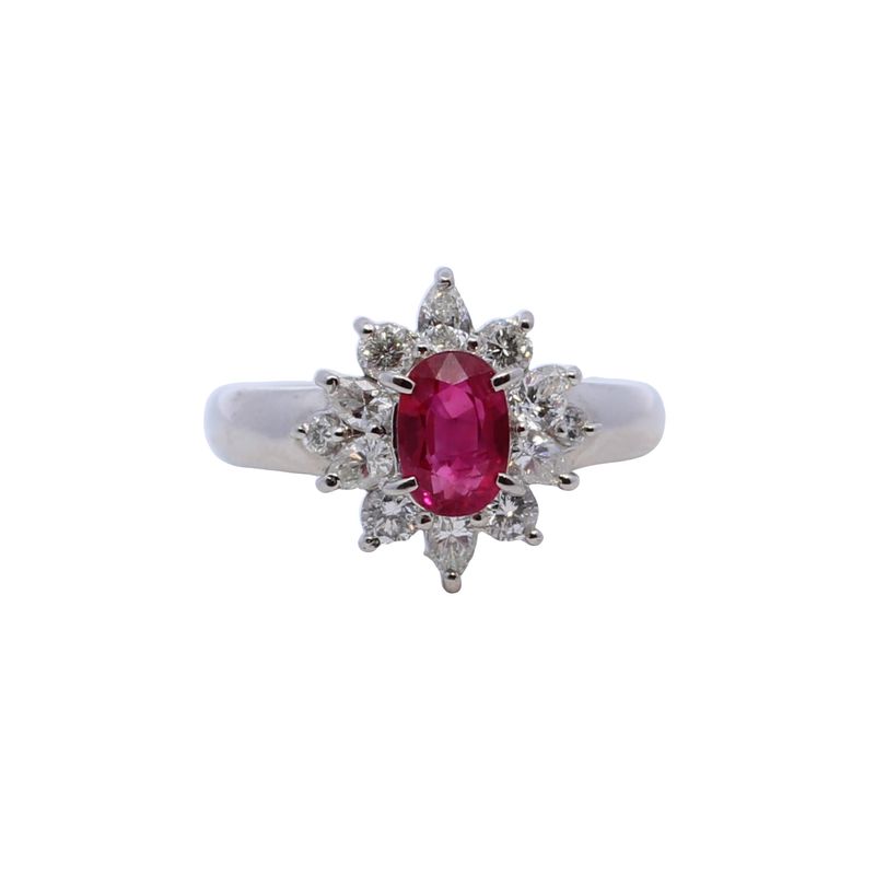 Estate Platinum Oval Ruby And Diamond Ring