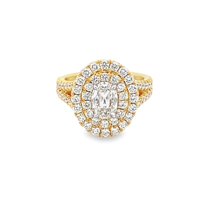 Henri Daussi 18 Karat Yellow Gold Diamond Halo Engagement Ring