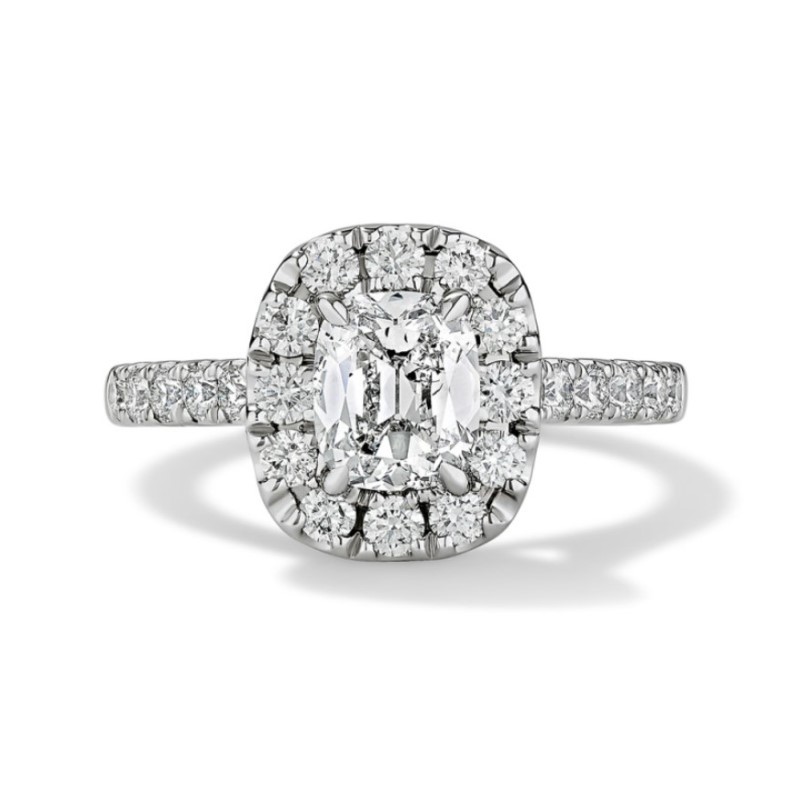 Henri Daussi Cushion Cut Diamond Halo Engagement Ring