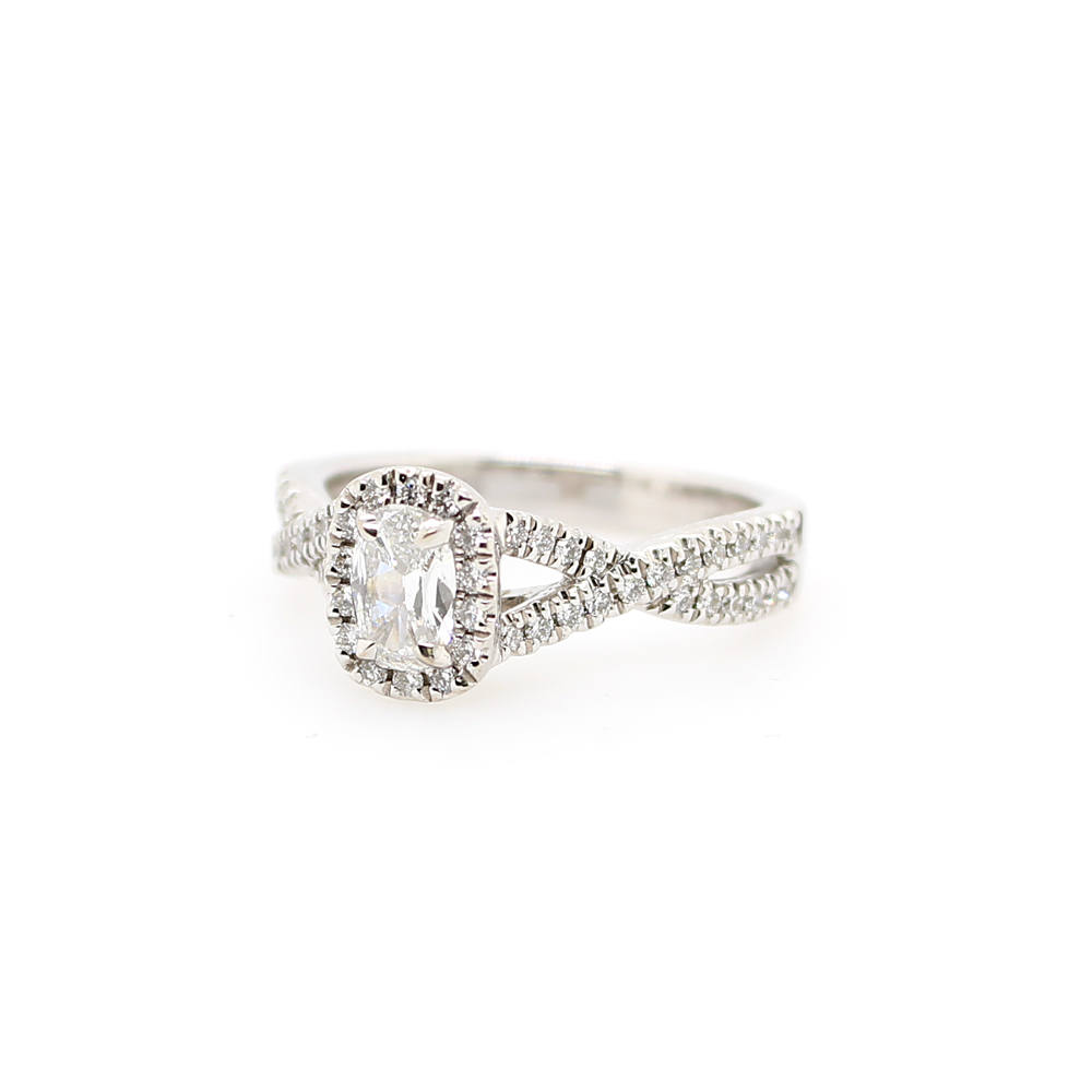 Henri Daussi 14 Karat White Gold  Cushion And Full Cut  Diamond Ring