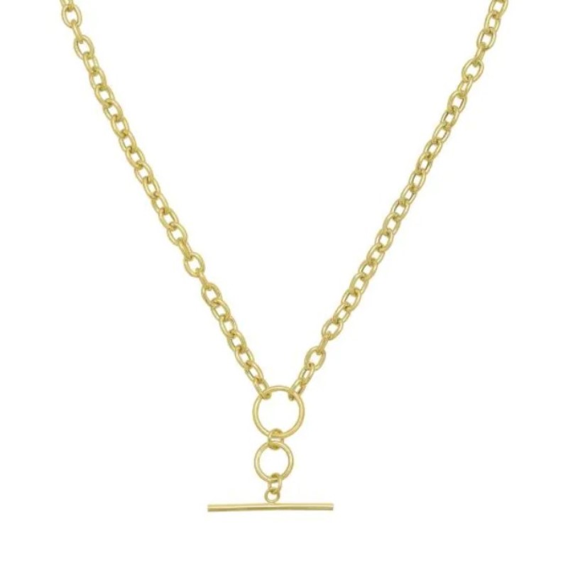 14 Karat Gold T-Bar And Ring Necklace