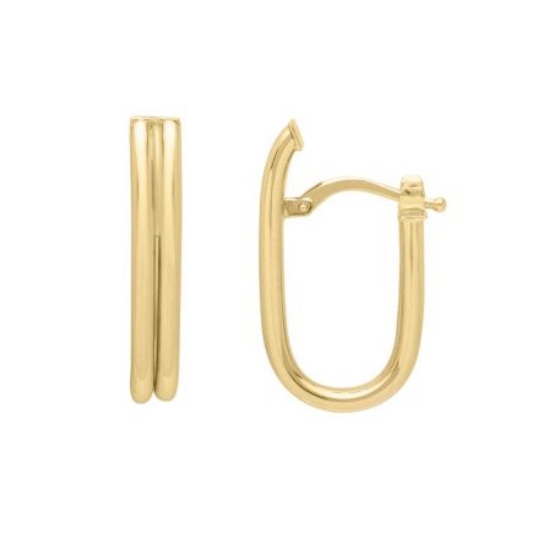 14K Yellow Gold Double Oval Tube Hoop Earrings.