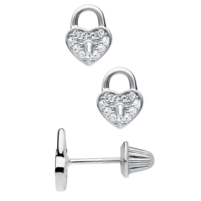 Kiddie Kraft White Topaz Heart Padlock Earrings Kiddie Kraft White Topaz Heart Padlock Earrings