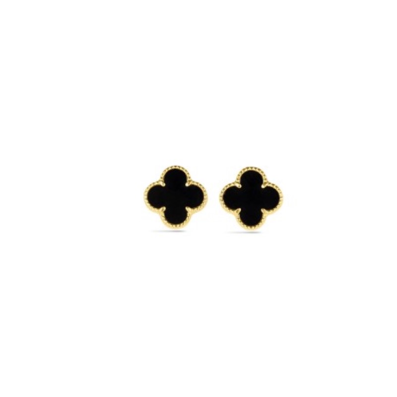 Black Onyx Clover Stud Earrings