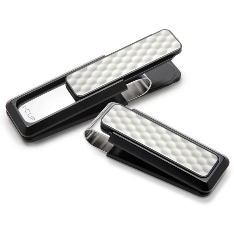 M-Clip Black Anodized Money Clip With White Golf Ball Design In Center